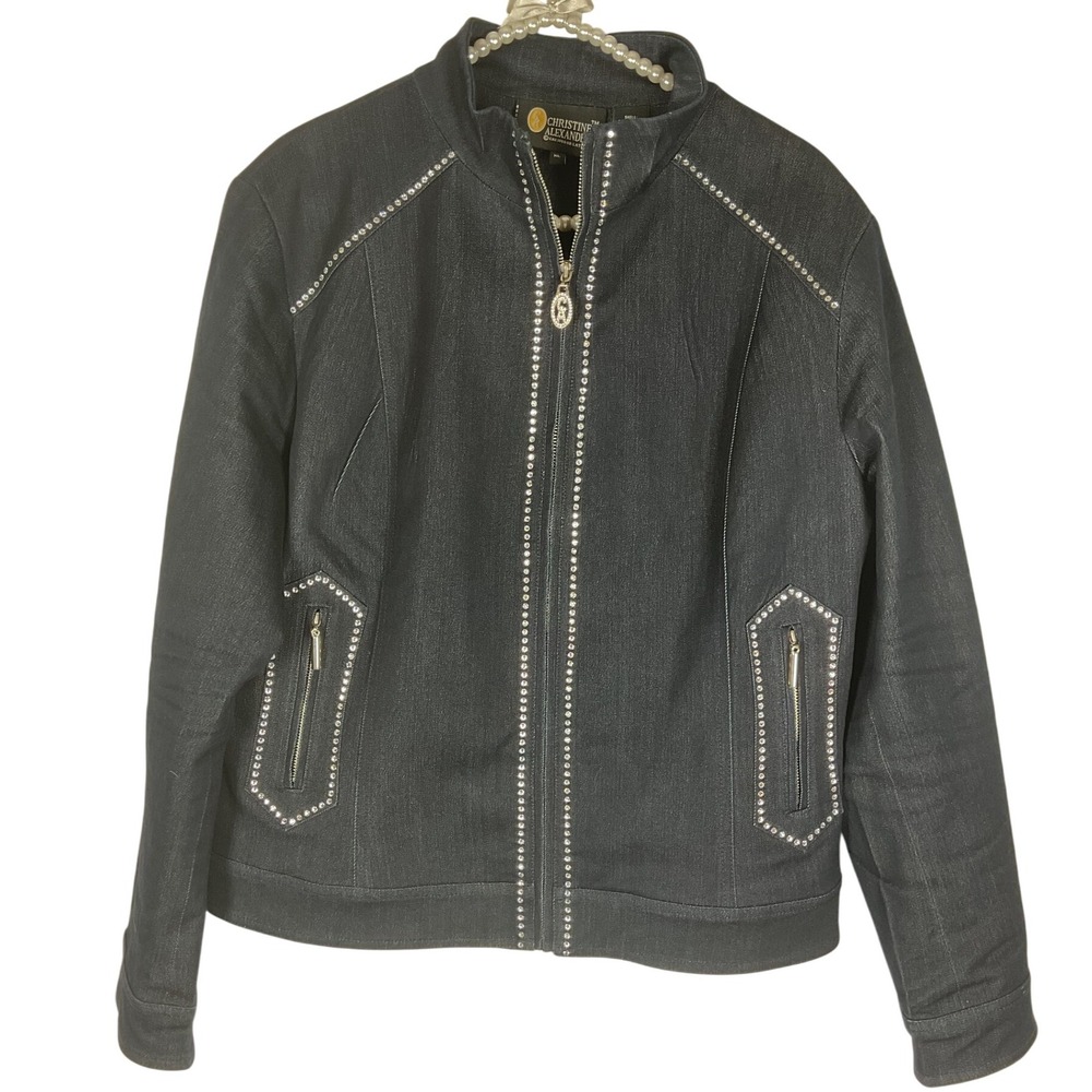 Christine Alexander Dark Denim Jacket with Rhinestone XL